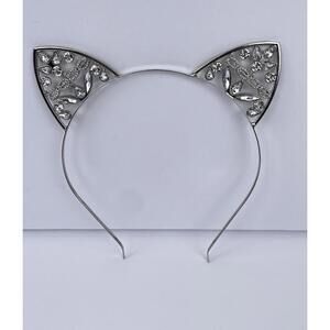Bebe Silver Metal Rhinestone Jeweled Cat Ear Bling Headband